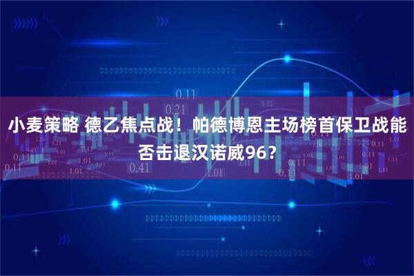 小麦策略 德乙焦点战!帕德博恩主场榜首保卫战能否击退汉诺威96?